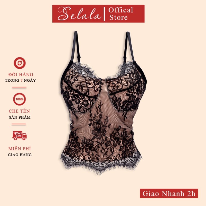 Áo 2 Dây Selala Phối Ren Dáng Dài Siêu Ôm Sexy Quyến Rũ V02