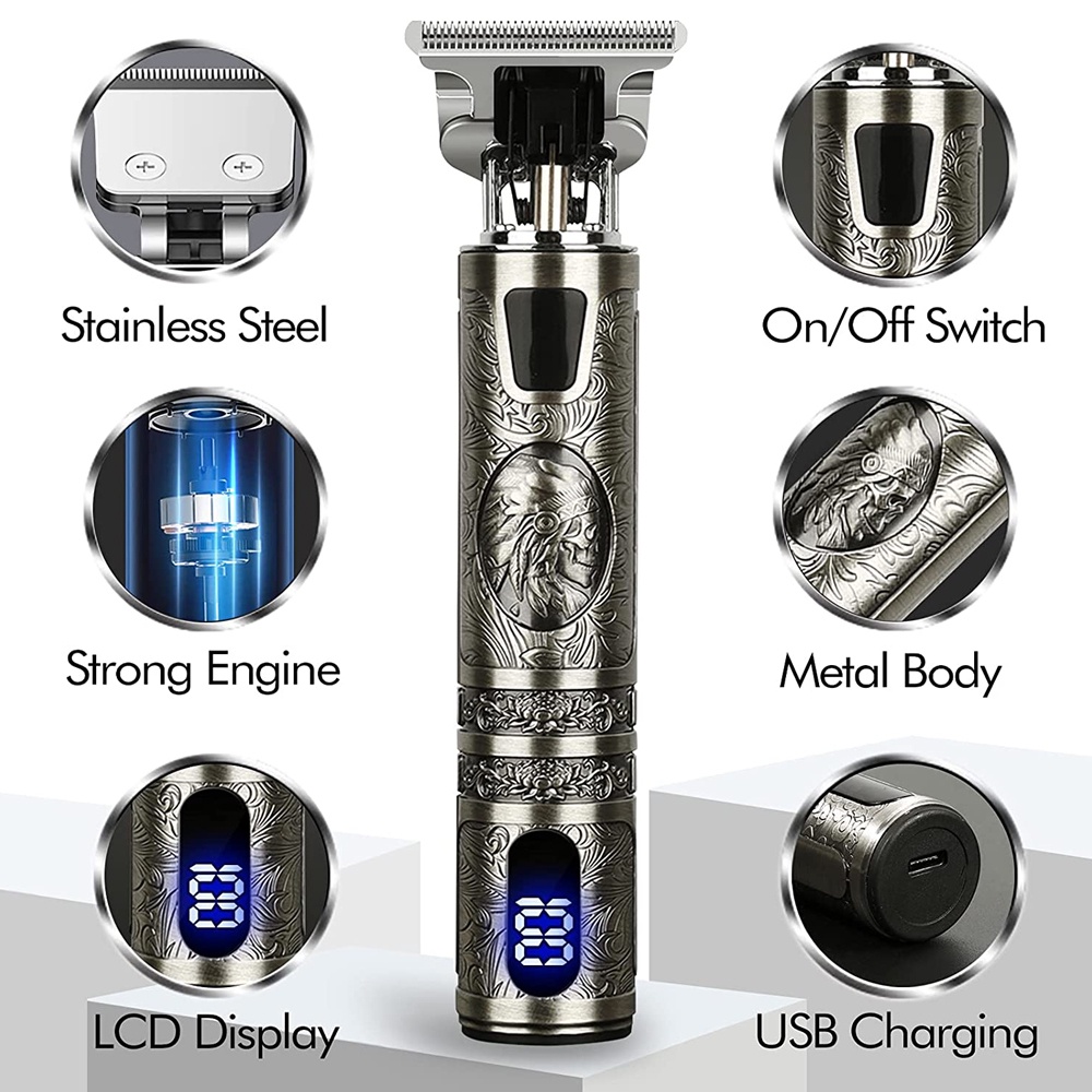 Máy cạo râu Cắt Tóc T9 Sạc USB Có Màn Hình LCD Chuyên Nghiệp Cho Nam