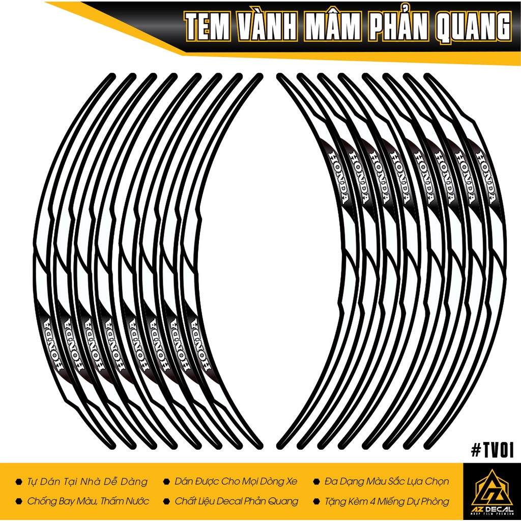 Tem Dán Vành xe Máy Phản Quang Honda | TV01 | Decal Dán Mâm AB Air Blade SH Vision Lead Winner 150 V1 V3... Cực Chất