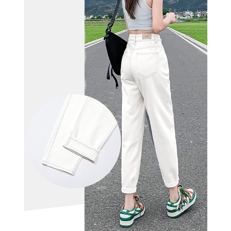 QUẦN BAGGY JEANS NỮ LƯNG CAO LAI CUỐN MÀU TRẮNG XANH ĐEN MỀM MỊN SIÊU MÁT THÂN THIỆN MÔI TRƯỜNG CAO CẤP HADI