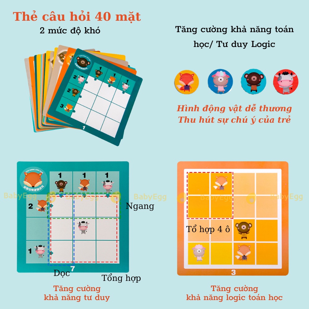 ĐỒ CHƠI GIÁO DỤC board game nhóm rèn luyện trí tuệ tư duy thông minh cho bé trai bé gái 4 5 6 7 8 tuổi baby egg babyegg