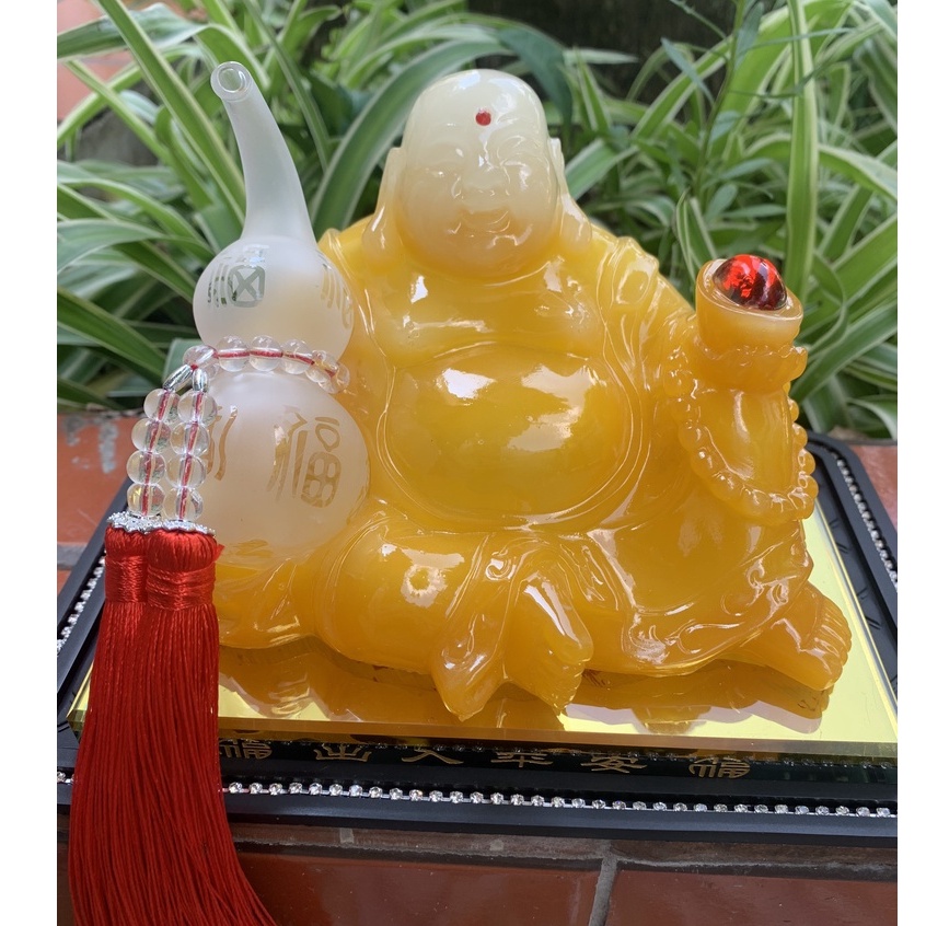 tượng phật di lặc cầm quả hồ lô - tượng phật ngọc trang trí taplo,bàn làm việc