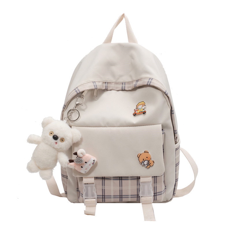 Ba lô đi học IELGY họa tiết ca rô phong cách Hàn Quốc thời trang cho nữ