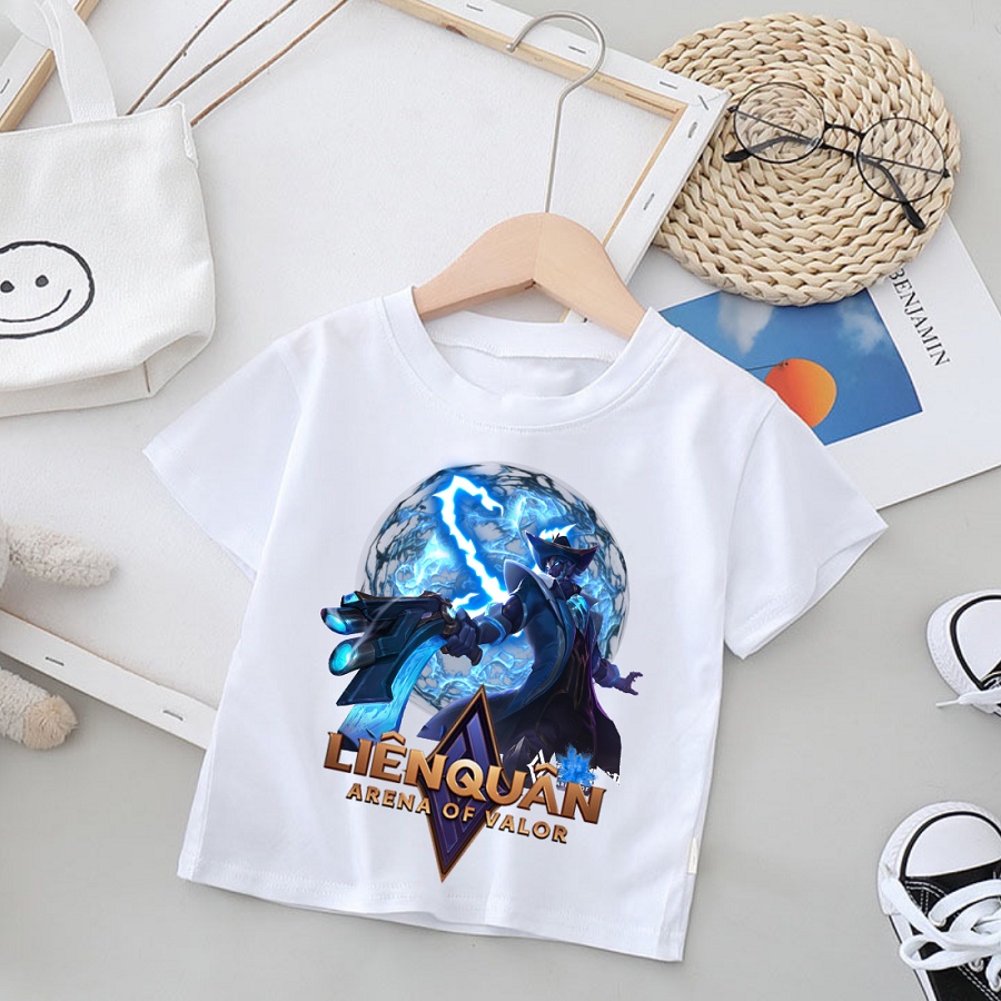 Áo liên quân mobile cổ tròn màu trắng in hình Valhein lên đồ cực ngầu