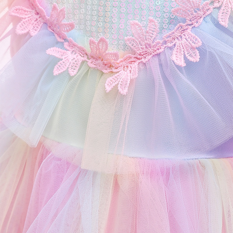 Đầm Công Chúa Phối Ren Đính Kim Sa Nhiều Màu Sắc Cho Bé Gái L5262