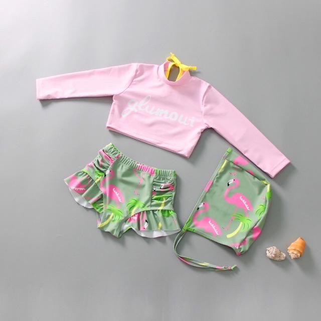 Bikini - Set đồ bơi bé gái dài tay Glamour siêu đẹp - có mũ