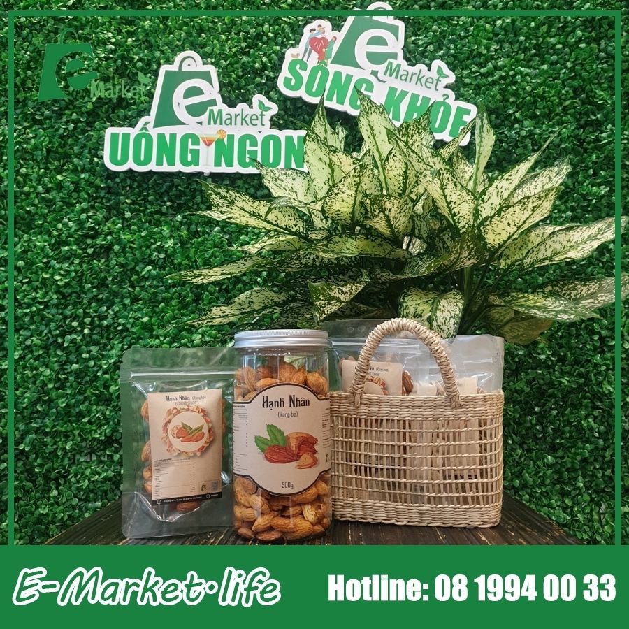 Hạnh nhân chuẩn Mỹ rang mộc (vị tự nhiên) l Hạnh Nhân E-Market Hạt mẩy, chắc, đều, date mới nhất l Mua Hạnh Nhân rang