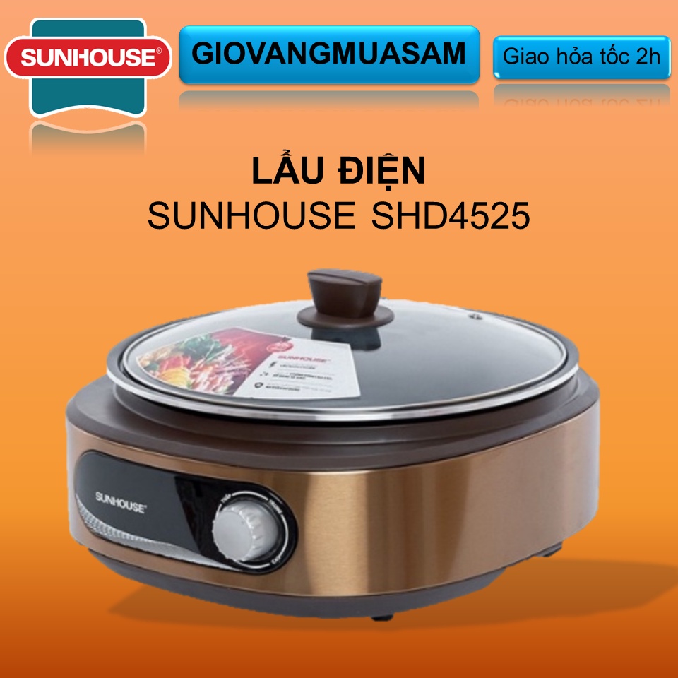Lẩu điện Sunhouse SHD4525 dung tích 5L lòng nồi hợp kim nhanh sôi, giữ nhiệt lâu