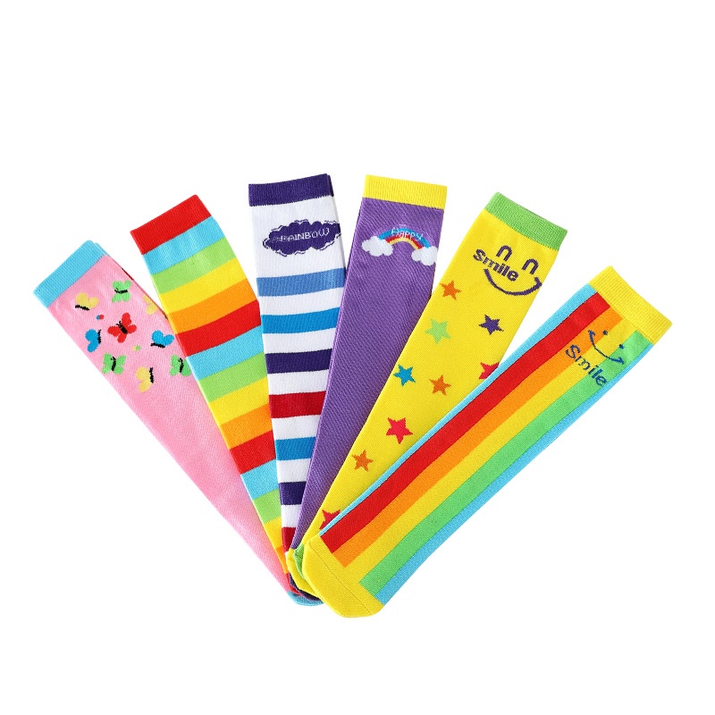 Vớ Cotton Mềm Kẻ Sọc Màu Cầu Vồng Cho Bé 3-12 Tuổi