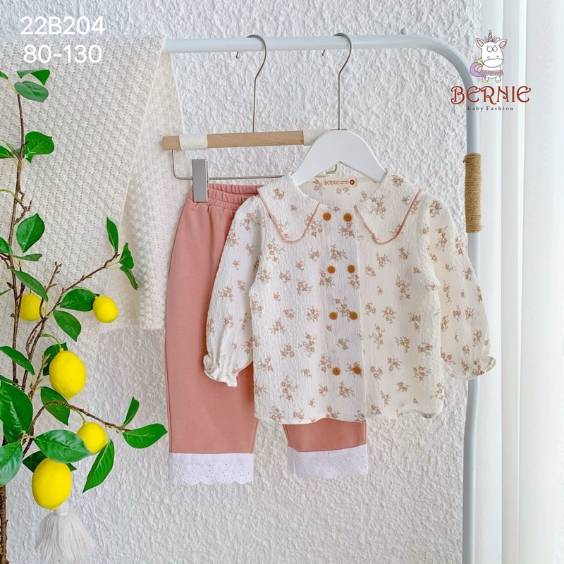 Bộ bé gái Bernie cổ sen cotton xốp cho bé từ 9-22kg-22B204