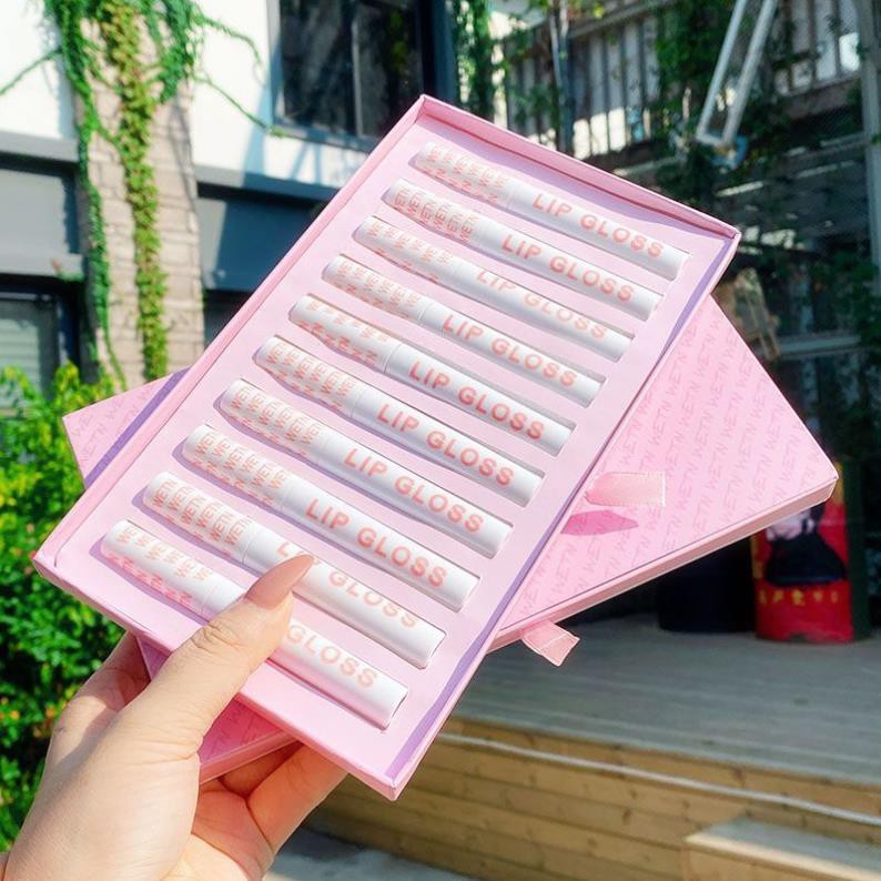 Set Son Kem Nhung Lì 10 Cây WETN LIP GLOSS Siêu Hot - Bộ Son Kem Lì 10 Cây WETN Hồng