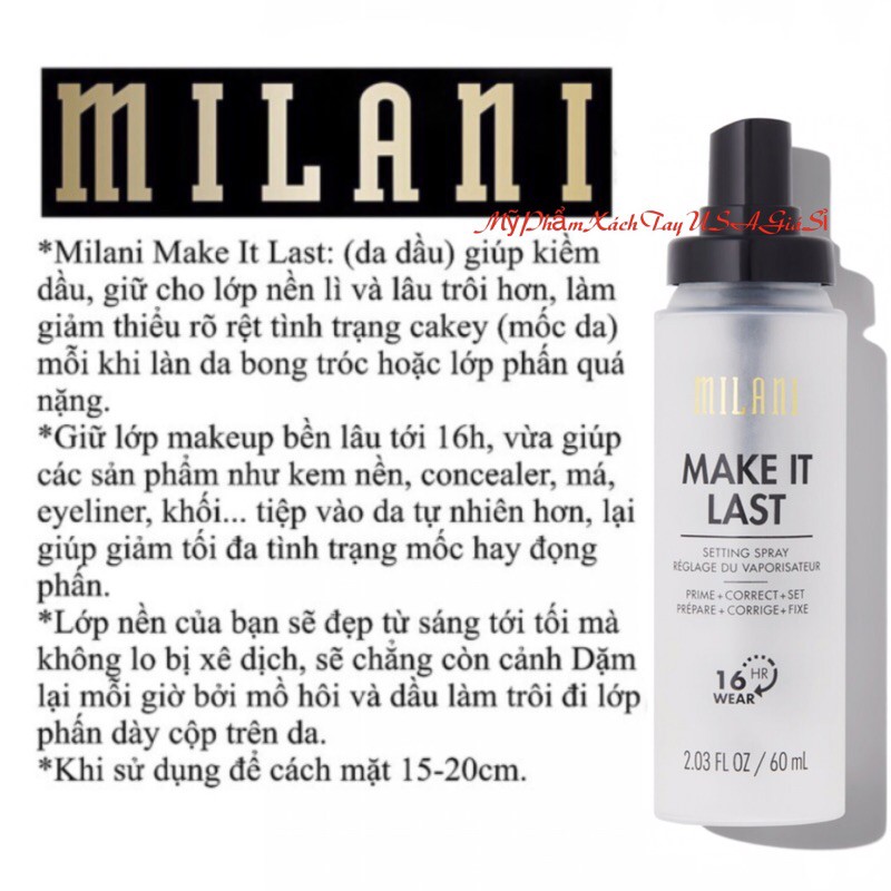 Xịt khoáng khóa nền giữ lớp trang điểm MILANI Make It Dewy / Make It Last / Make It Last Matte Charcoal 60ml | BigBuy360 - bigbuy360.vn