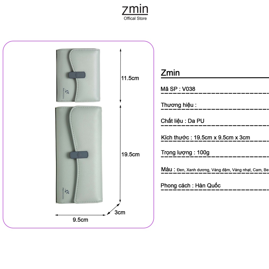 Ví bóp nữ ngắn mini cầm tay Zmin, chất liệu da cao cấp có thể bỏ túi - V038