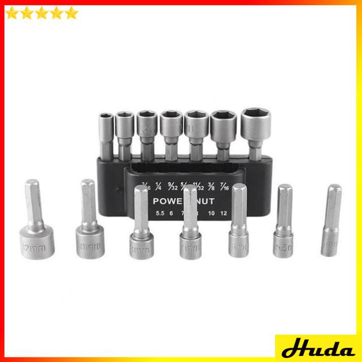 Bộ 14 đầu khẩu tuýp vặn ốc lục giác gắn máy khoan - Bộ 14 đầu vít bắn tôn hệ inch và hệ mét  -  đồ làm mộc