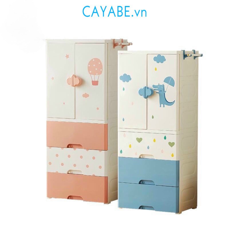 Tủ nhựa cho bé Sky KUB 4 tầng đựng quần áo, đồ dùng khủng long xanh - kinh khí cầu cam