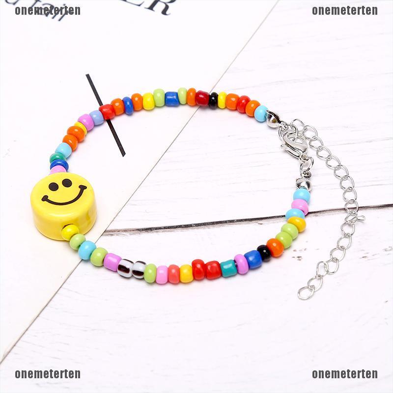 Vòng Tay Chuỗi Hạt Nhiều Màu Hình Mặt Cười Phong Cách Boho Cho Nữ