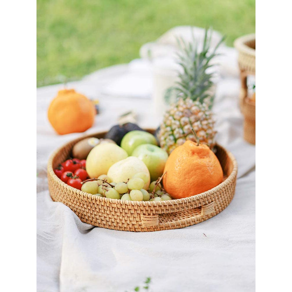 Khay DECOR dùng đựng chén bát tròn mây tre đan