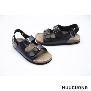 💥💥Sandal 2 khóa da pu màu đen ĐẾ TRẤU