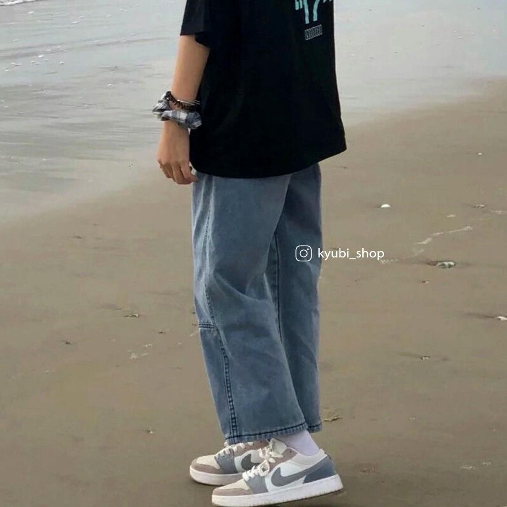 Quần jean ống đứng suông KYUBI form rộng phong cách ulzzang Hàn quốc (Có bigsize) - Baggy Jeans Cạp Lưng Cao ZEN92