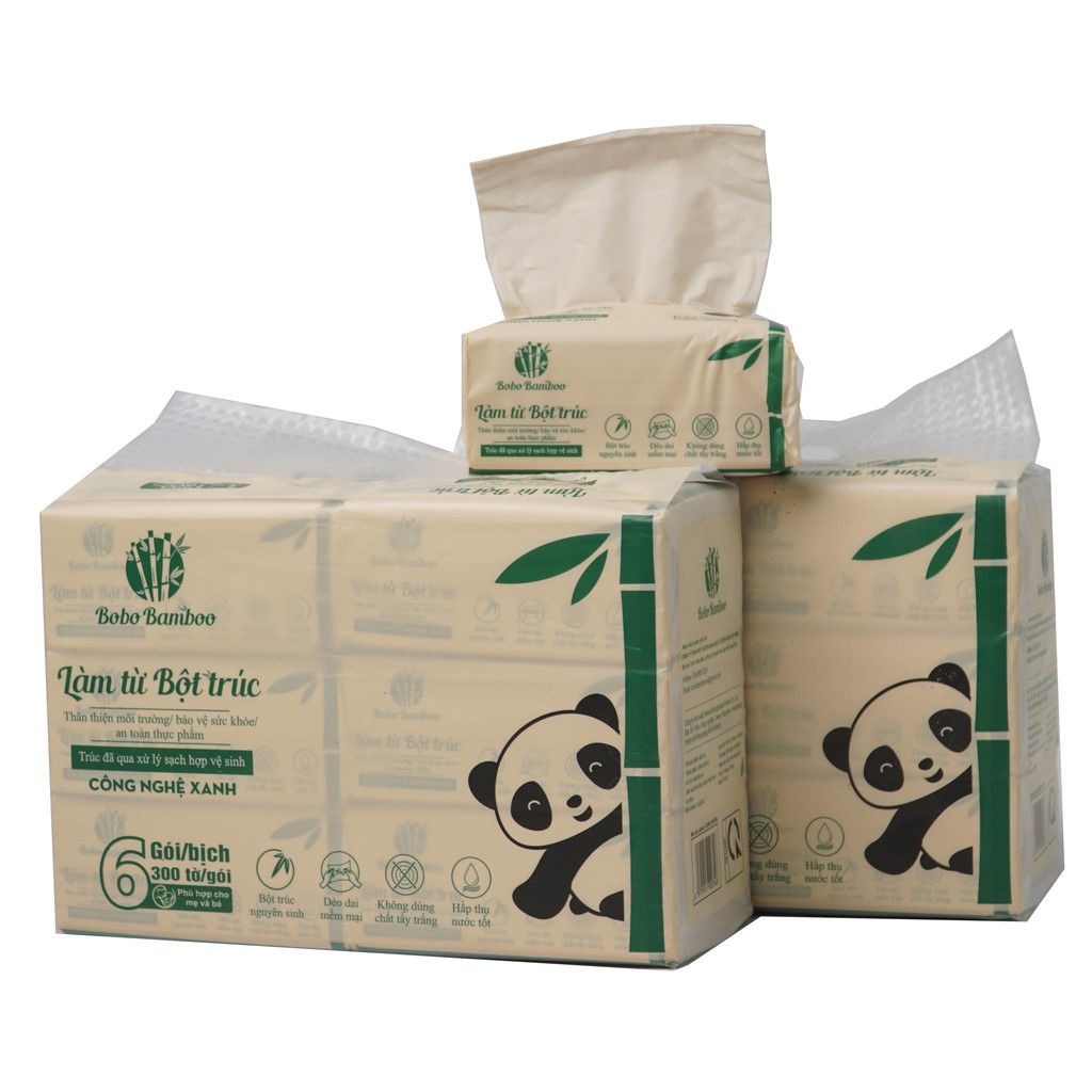 09 gói Giấy ăn rút 100tờ/gói cao cấp Bobo Bamboo Siêu Dai