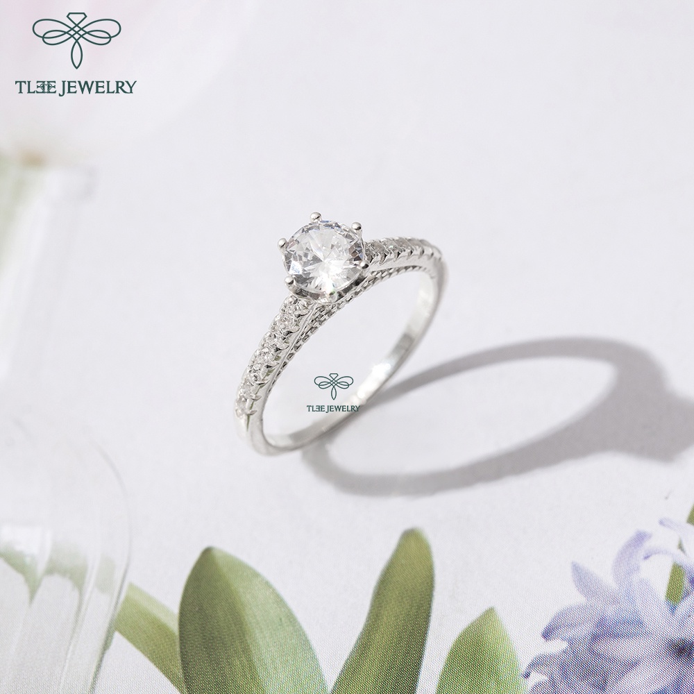 Nhẫn bạc nữ TLEE chấu đá cao viền đá bằng sang trọng TleeJewelry A0191