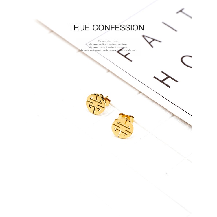 Bông tai nữ titan chữ thọ E5-404 - CAM KẾT KHÔNG GỈ, KHÔNG BAY MÀU - BẢO HÀNH 12 THÁNG