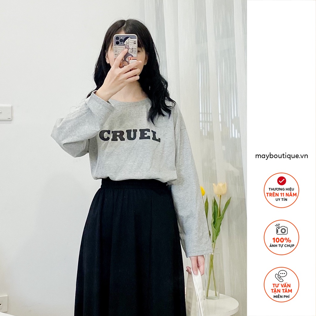 [HÀNG CÓ SẴN] Áo thun dài tay May Boutique áo phông  Freesize in chữ CRUEL màu Ghi  ABS21H_109.072