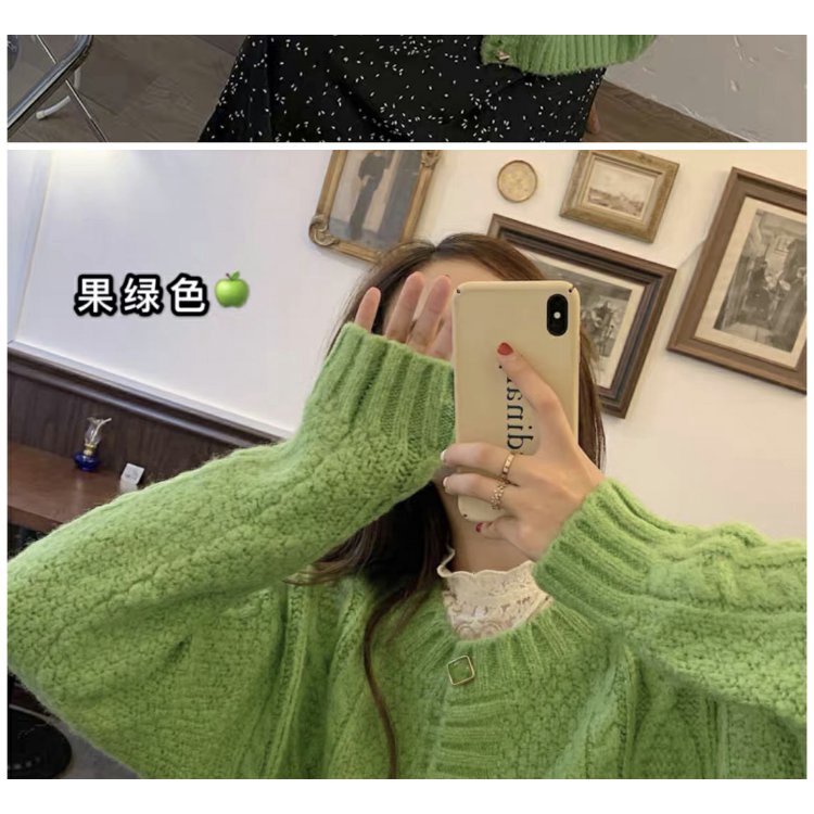 Hàng Sẵn_Áo khoác len dệt kim cardigan rộng rãi dày lười học sinh giản dị mềm mại | BigBuy360 - bigbuy360.vn