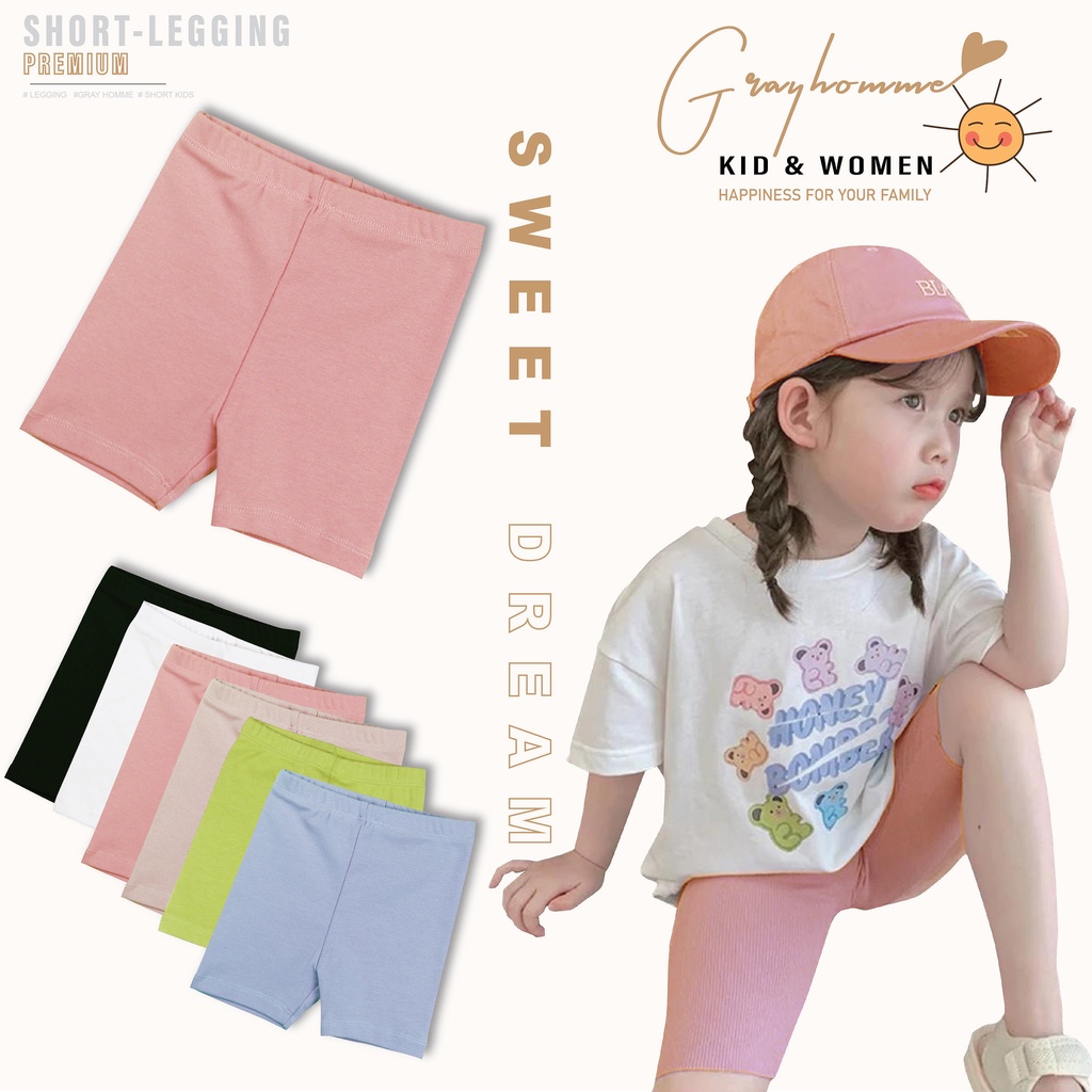 Quần Legging Đùi Bé Gái Mùa Hè Kháng Khuẩn GRAYHOMME vân rib siêu co giãn, cử động thoải mái LEGING001