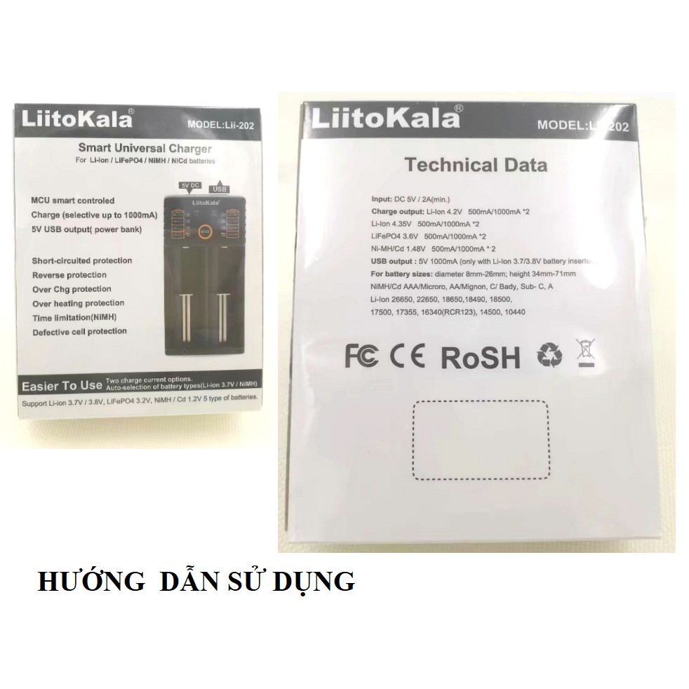 Sạc pin đa năng Liitokala lii-202 hai khe pin cho pin 18650, AA, AAA, 26650