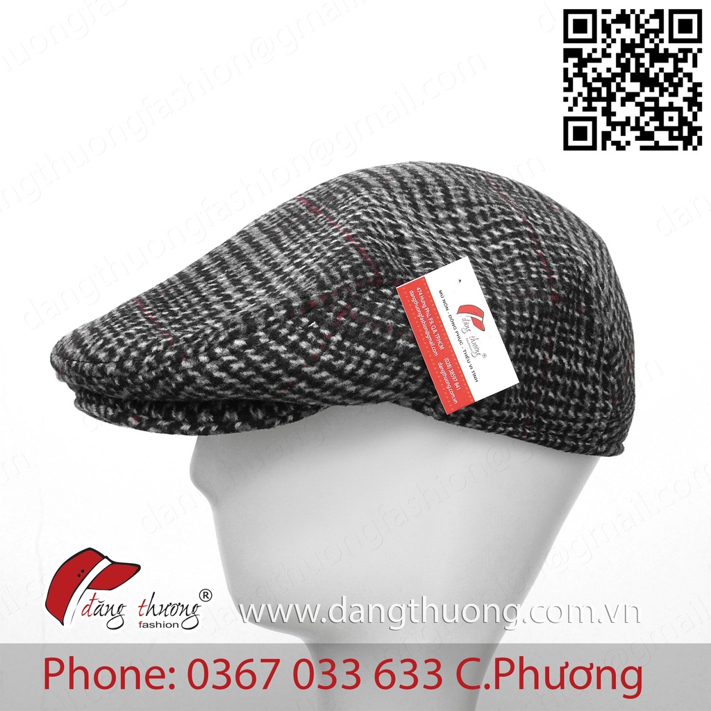 Mũ nồi nam DẠ DÀY DẶN caro bere beret nỉ dạ cho người trung niên, cao tuổi phong cách cổ điển màu NÂU CARO