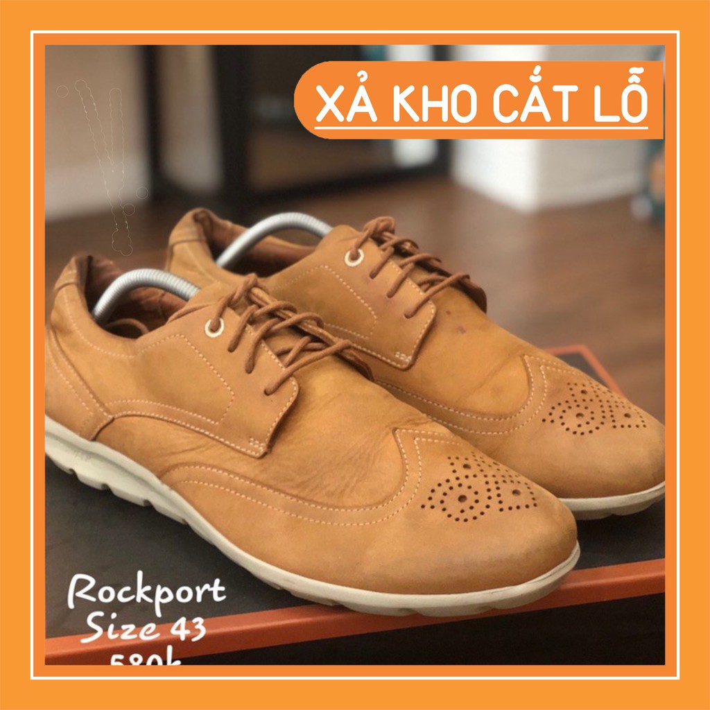 [Giày 2hand] [Size 43] Giày Wingtips Da Lộn Màu Vàng Bò Thương hiệu Rockport Size 43