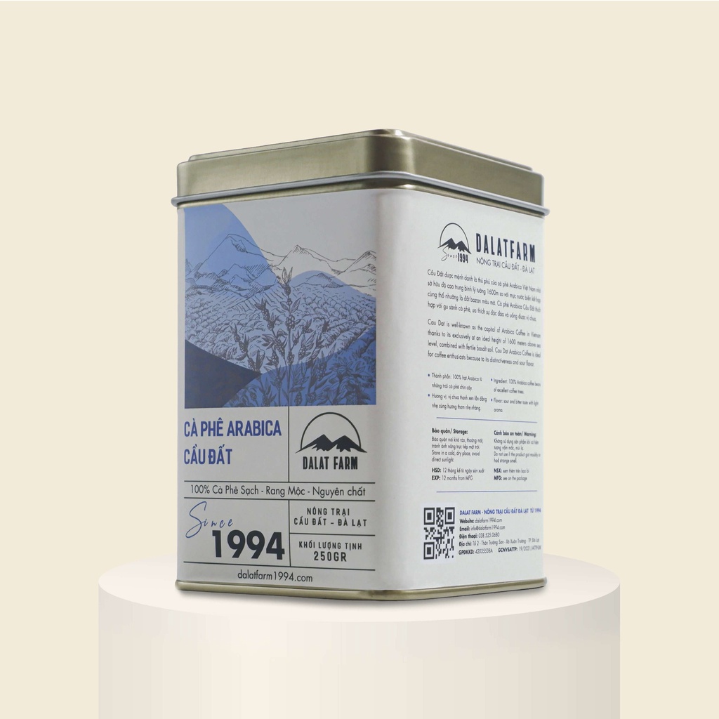 Cà Phê Arabica Cầu Đất Dalat Farm - Hộp 250Gr (Dạng bột)