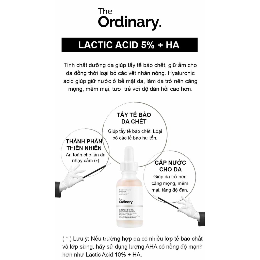 Tinh chất làm sáng da, đều mầu da, làm da mềm mịn The ordinary Lactic Acid 5% + HA