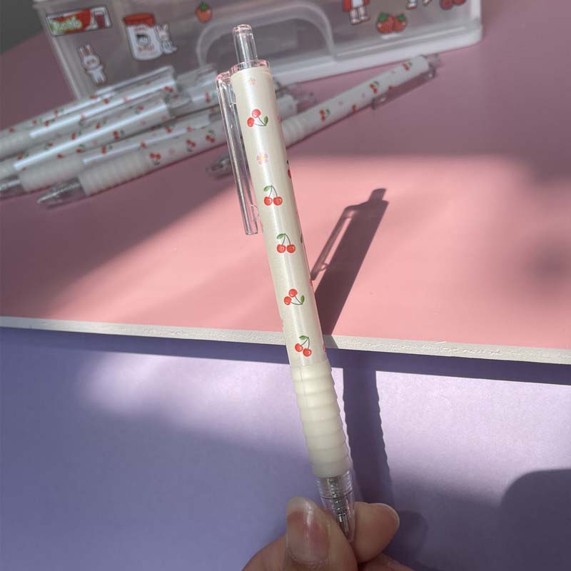 Bút bi mực đen ngòi 0.5mm vỏ thiết kế họa tiết quả cherry đáng yêu chất lượng cao b8