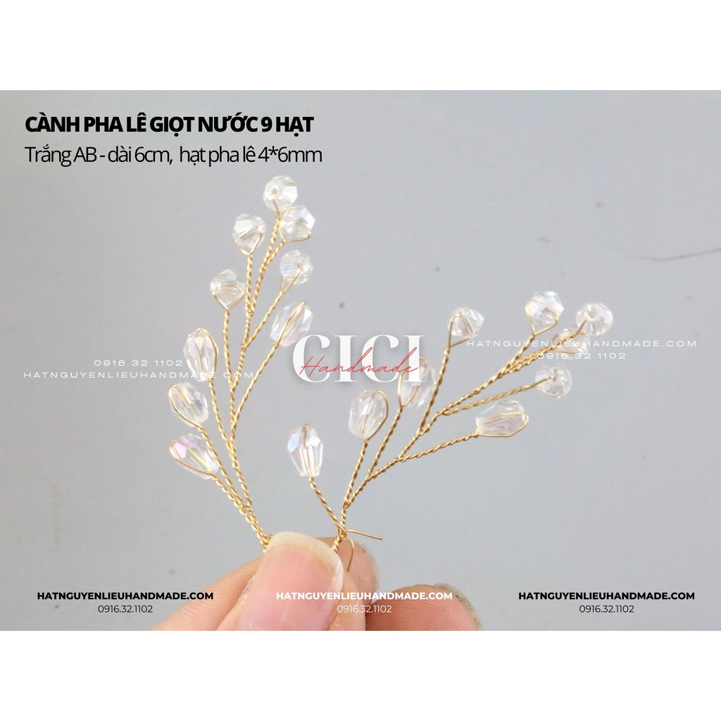 Cành pha lê giọt nước 9 hạt Cici Handmade nguyên liệu DIY hạt đính kết, hạt pha lê hạt cườm đính kết