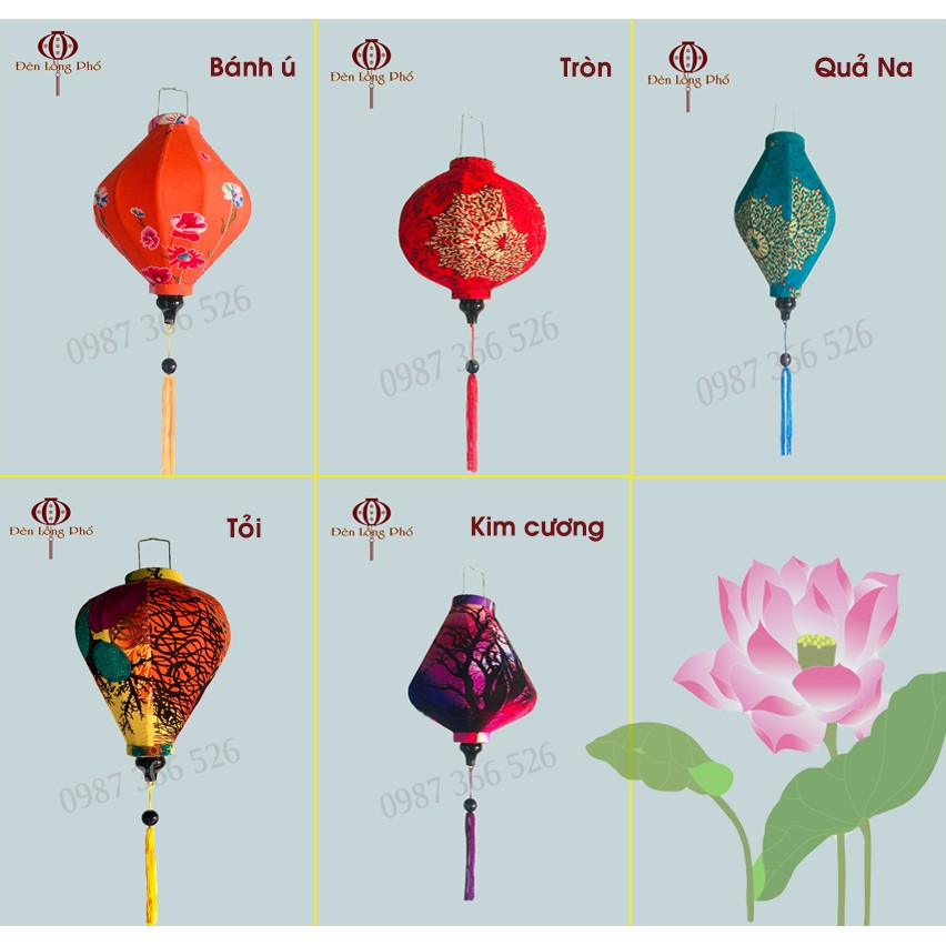 COMBO 10  đèn lồng Hội An vải lanh hoa đủ màu + Đủ kiểu ( size 30cm / 35cm/ 40cm/ 45cm)