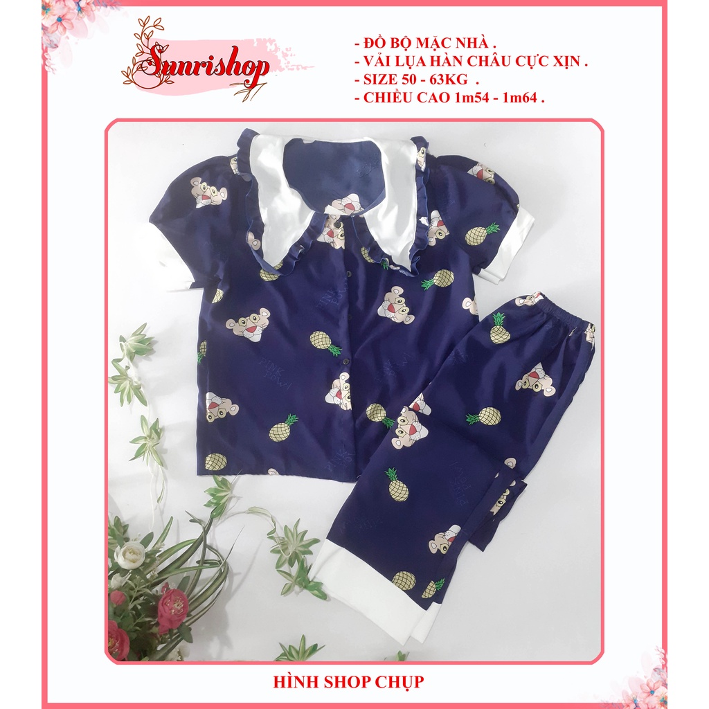 Đồ Bộ Mặc Nhà Nữ Dễ Thương Sunri Shop - Pijama Lụa Hàn Châu Cực Xịn Vải Mềm Mịn Thoáng Mát Size Dưới 63 kg .