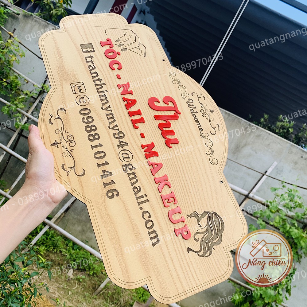Trang trí , decor Tiệm Tóc - Nail- Make up bằng bảng hiệu gỗ, Khắc laze, chất liệu gỗ tự nhiên an toàn