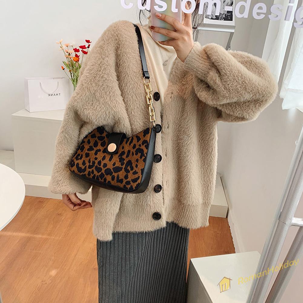 【On Sale】Vintage Animal Pattern PU Shoulder Totes Women Chain Top-handle Bag Hobo