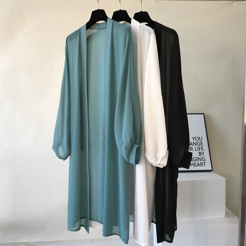 Áo Khoác Cardigan Dáng Dài Chất Liệu Chiffon Thiết Kế Đơn Giản Thời Trang Mùa Hè Cho Nữ