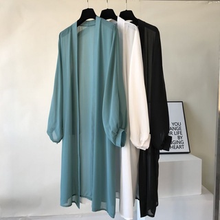 Áo Khoác Cardigan Dáng Dài Chất Liệu Chiffon Thiết Kế Đơn Giản Thời Trang Mùa Hè Cho Nữ