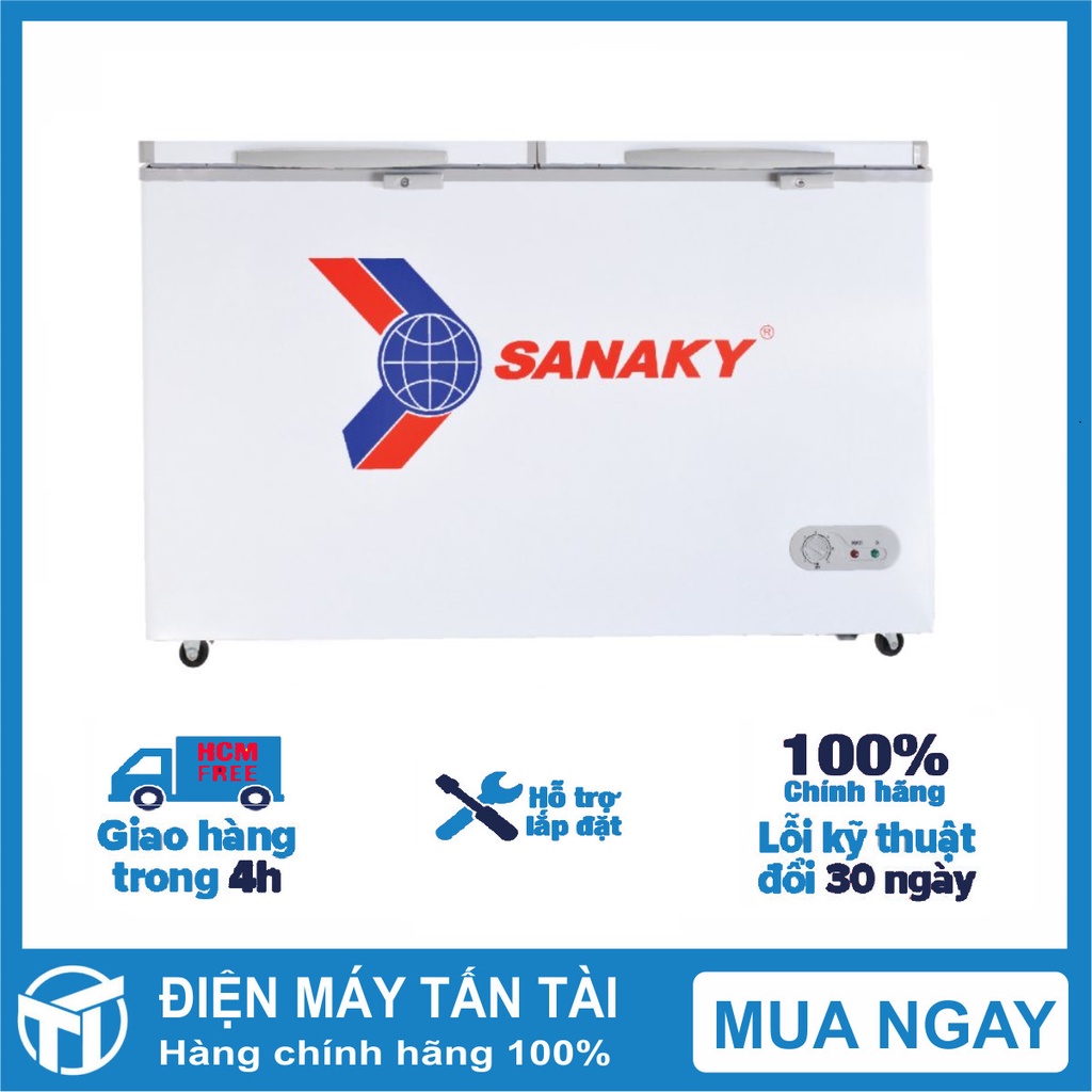 Tủ đông SANAKY VH-255A2 - 208 LÍT, 1 NGĂN 2 CÁNH, DÀN LẠNH NHÔM, MIỄN PHÍ GIAO HÀNG HCM.