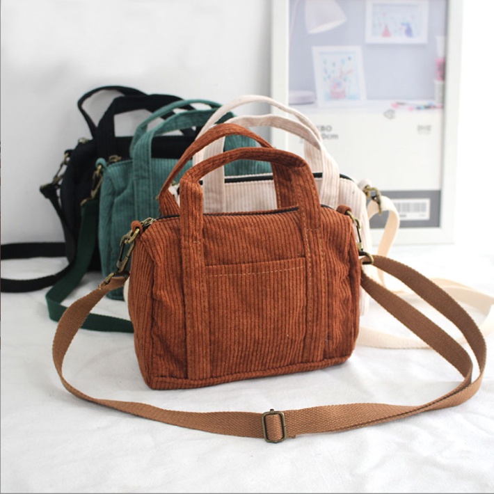 Túi Đeo Chéo Tote Mini Vải Nhung Kẻ Kiểu Dáng Đơn Giản Thời Trang Mới
