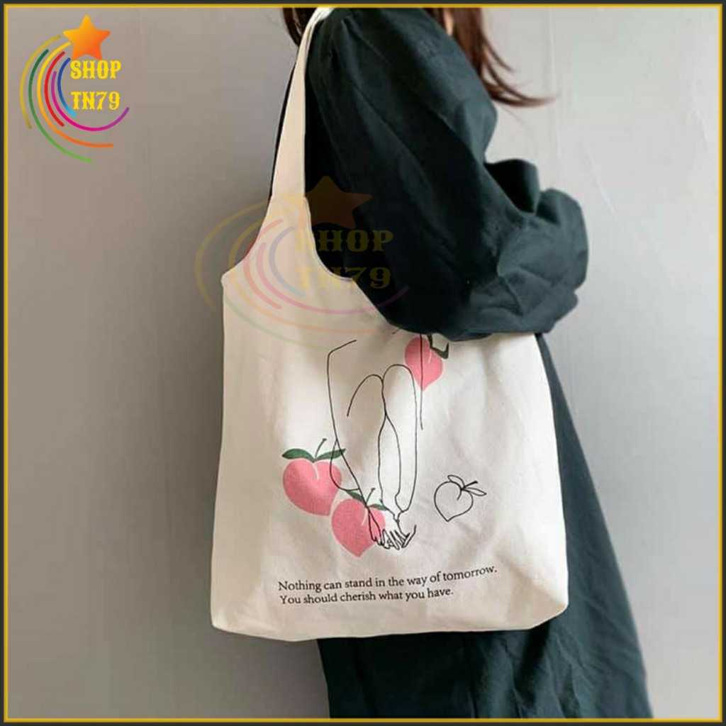 Túi đeo vai thời trang vải canvas mềm loại to đi hoc , đi chơi , đi làm đều rất đẹp - 3 TRÁI ĐÀO