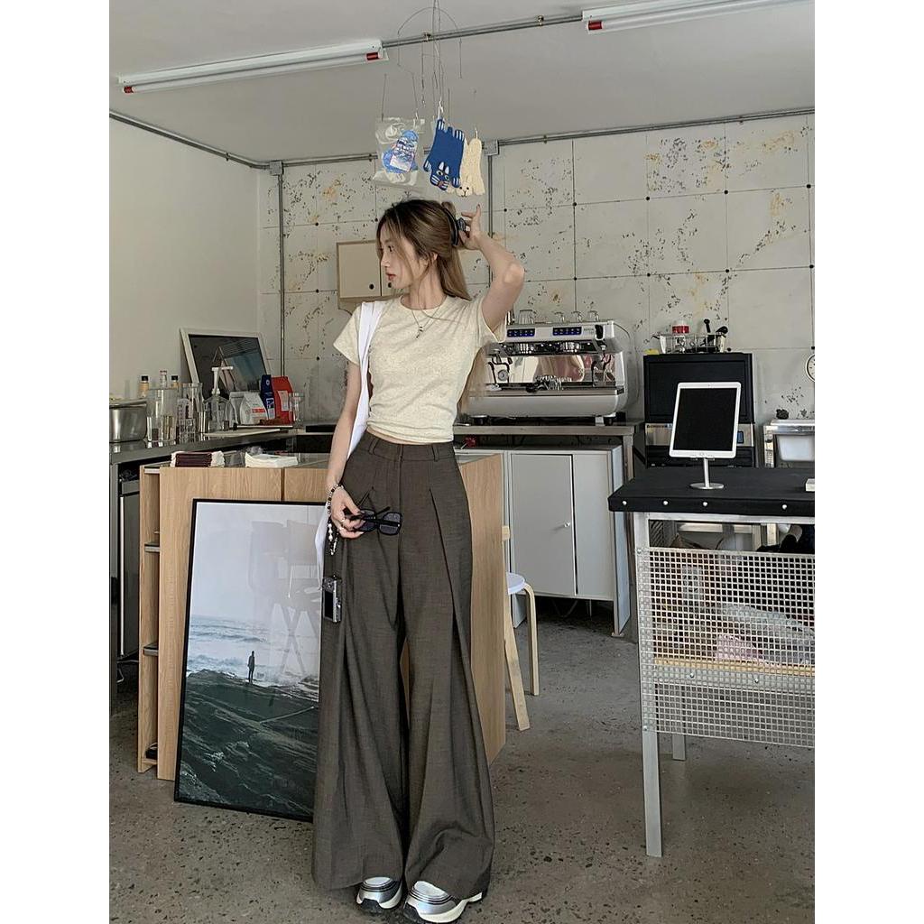 Áo Thun Cổ Tròn Ngắn Tay Dáng Rộng Phối Quần Ống Rộng Thời Trang Cá Tính 63146