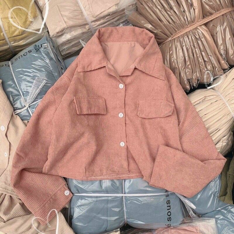 Áo Khoác Kaki Nhung Tăm Sơ Mi Dáng Croptop [ Ảnh Thật ] Form Unisex