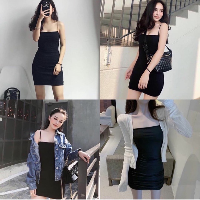 Váy body 2 dây đen basic