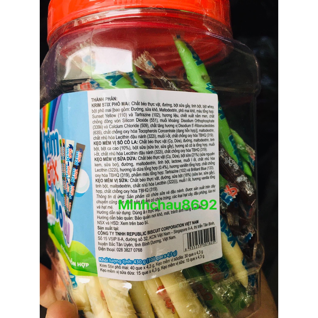 Kẹo mềm krimstix 100 thanh/lọ - có mix vị