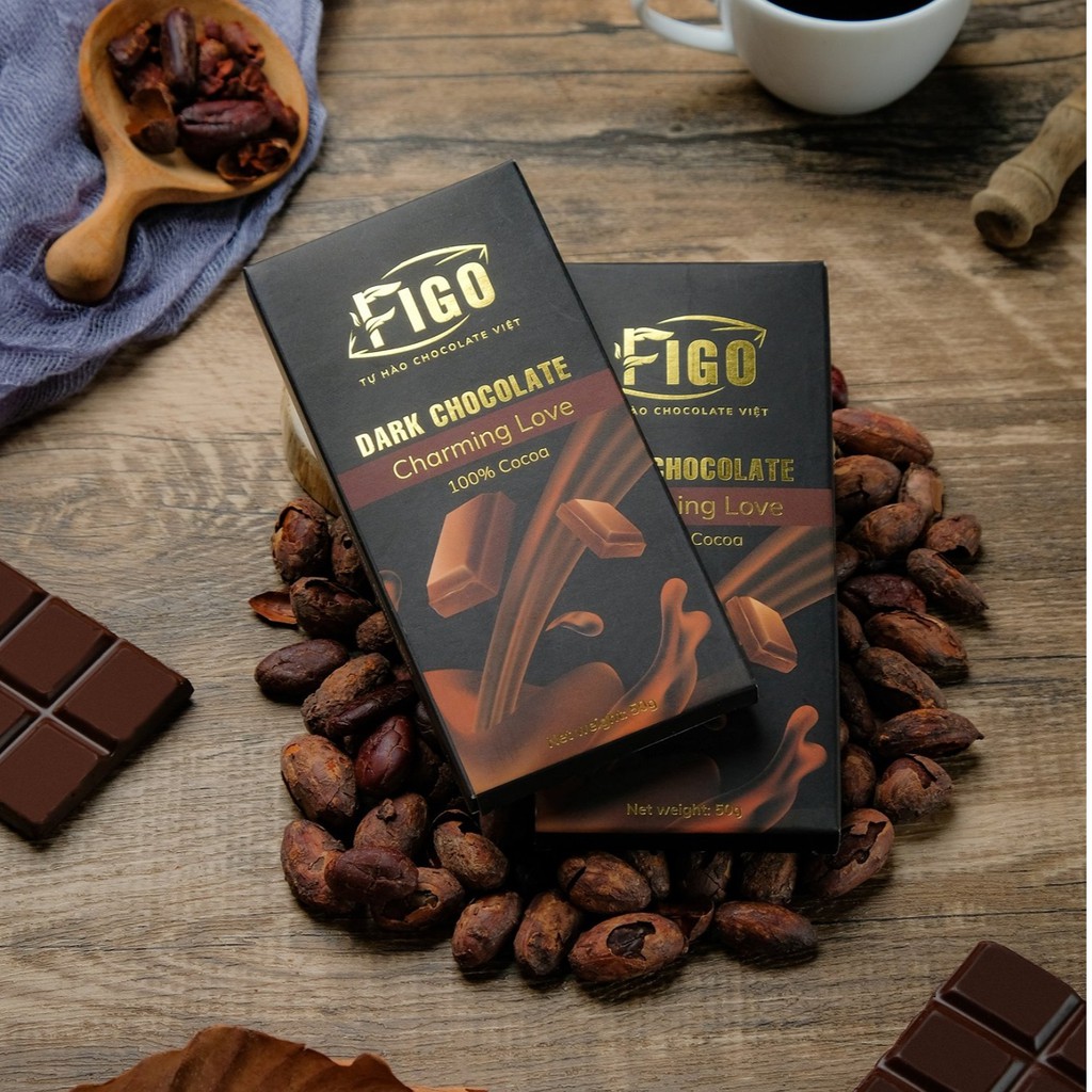 Dark Chocolate 100% cacao không đường 50g Figo